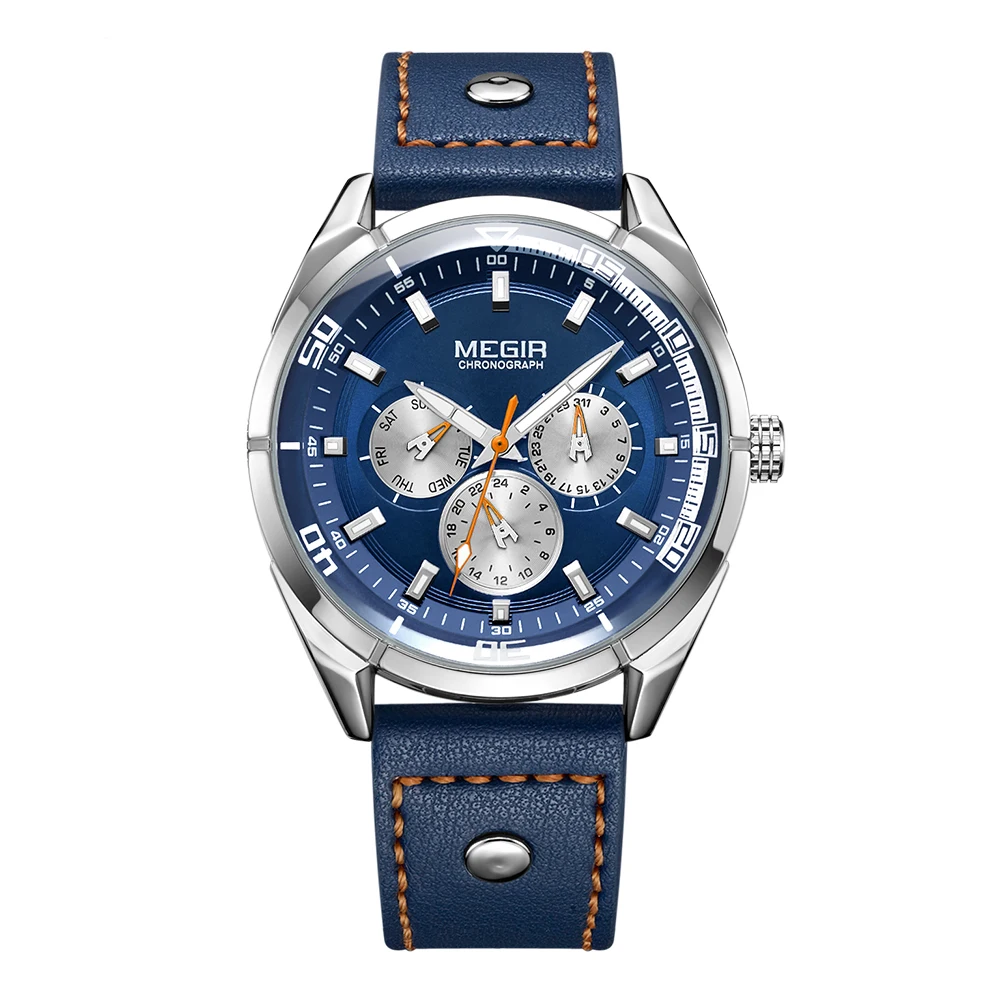 

Megir Luminous Hands Stainless Steel Back Case Leather Strap Quartz Man Watch Relogio Masculino, N/a