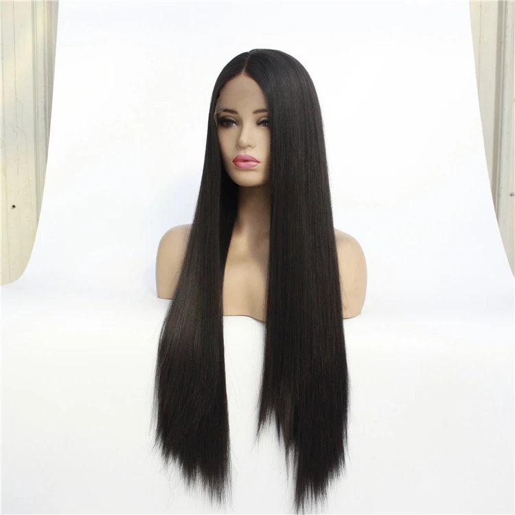 

Hot Sale Long Women Hair Black Color Straight Synthetic Lace Wig
