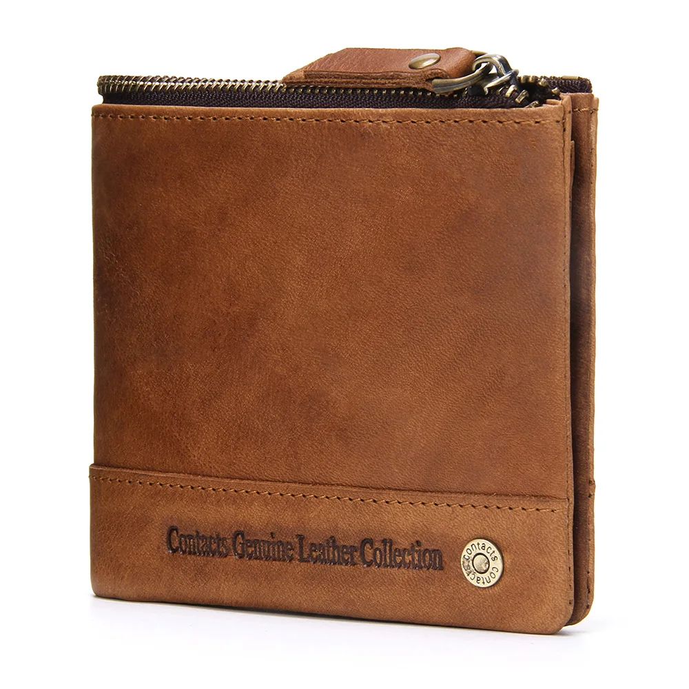 

CONTACT'S New RFID Blocking Crazy Horse Leather Bifold Mens Wallets, Brown