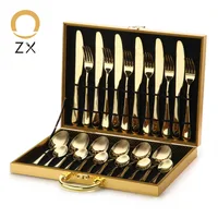 

pvd stainless steel metal gold plated stock elegant 24 piece cutlery set