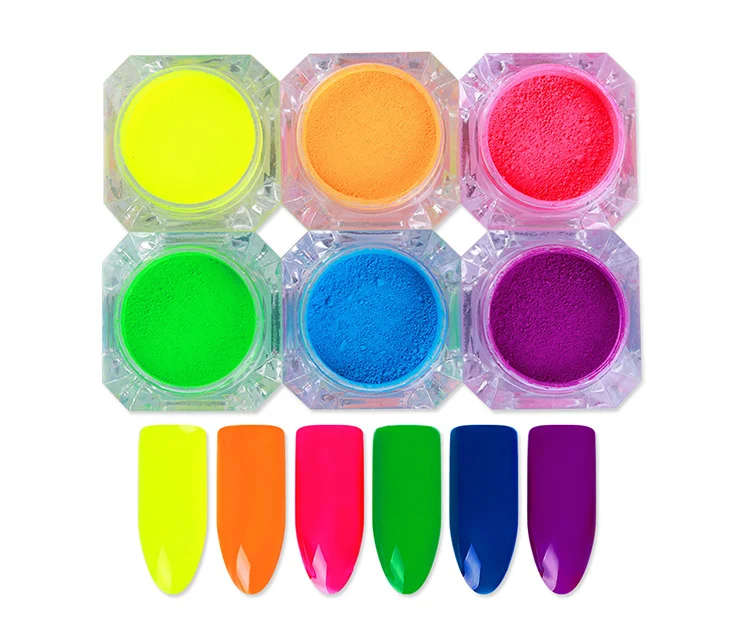 Bojun wholesale neon 12 color powder glow in the dark phosphor nail glitter powder fluorescent pigment /photochromic pigment