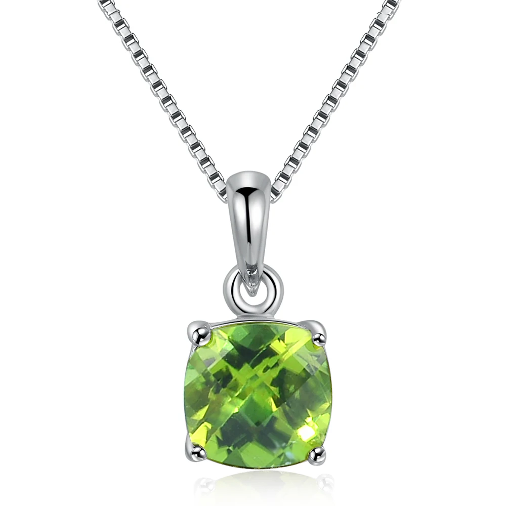 

Luxury 100% Natural Gemstone 925 Sterling Silver 7mm Green Square Cut Peridot Necklace White Gold Plated For Women NI037