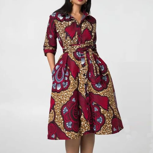 

Wholesale African women's wax printed loose v-neck sleeveless dress, Customized color