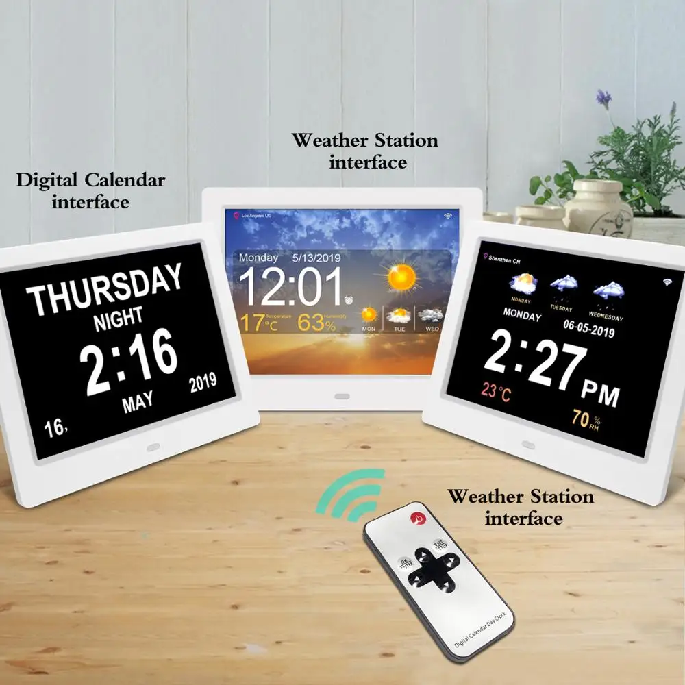 

8 inch Temperature and Humidity Display WiFi Digital Table Desk Weather Station Alarm Clock