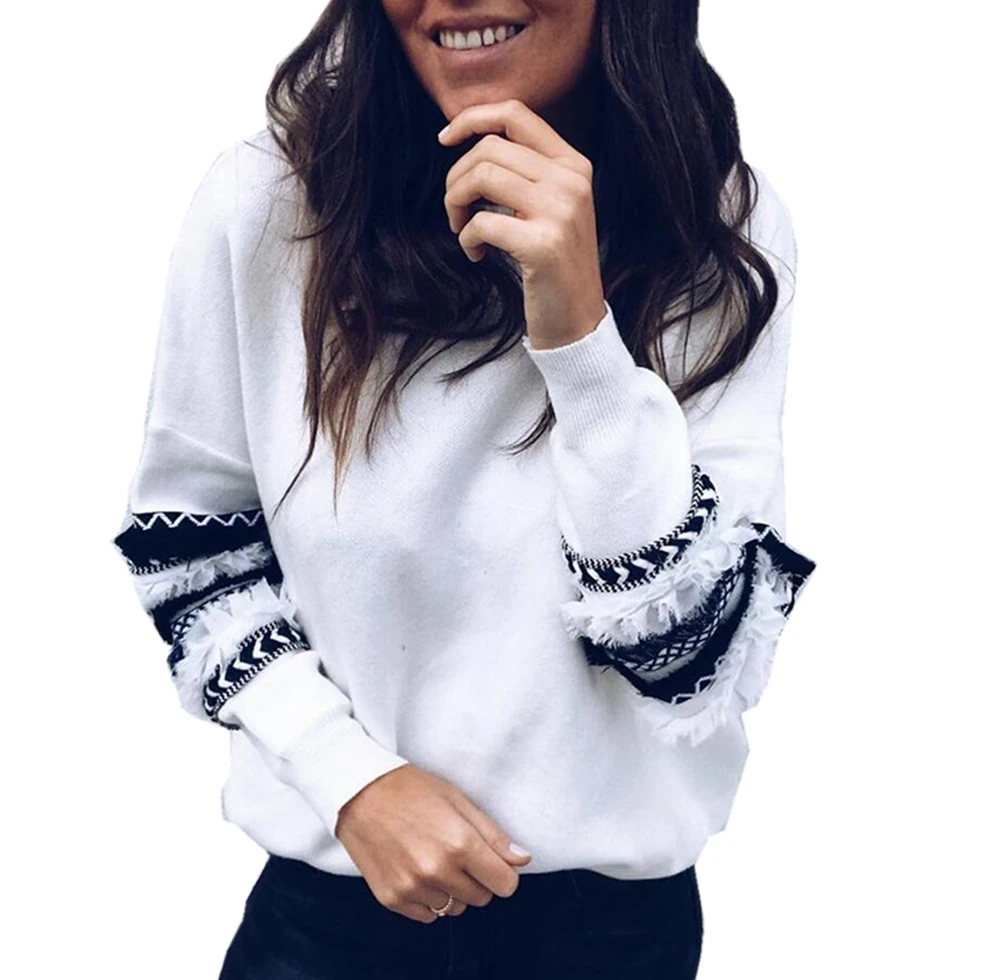 

Best selling new 2018 autumn and winter Fashion Stitching Print Striped longsleeve Blouse Women's Pullover Sweatshirt, Pink;white;gary