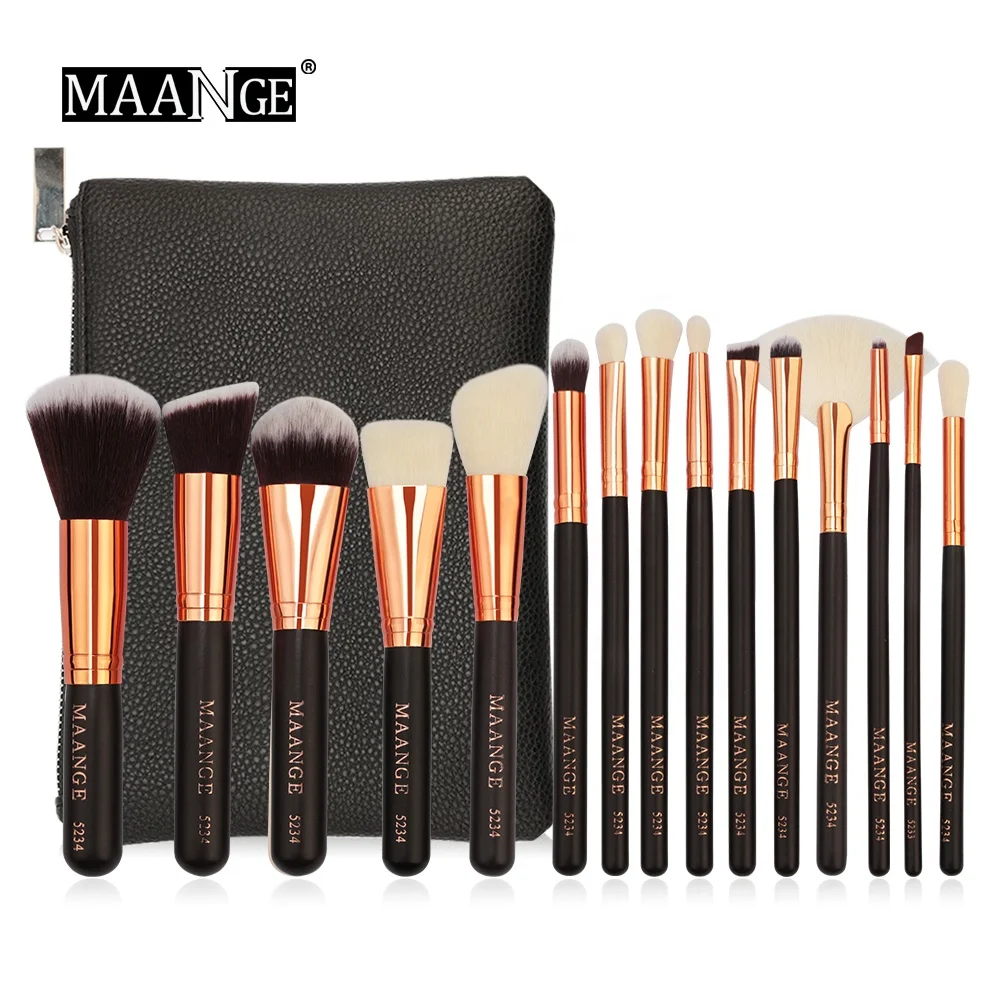 MAANGE 15pcs With Leather Case Luxurious  Cosmetics Powder Foundation Contour Eyeshadow Brochas Maquillajes