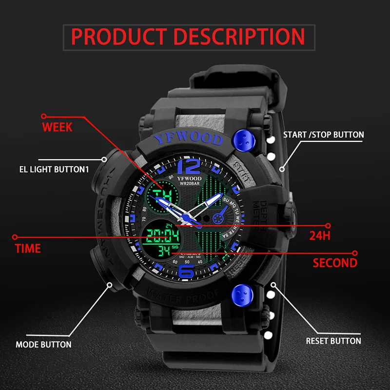 Oem Digital Sports Watch Led Waterproof Wristwatches Luminous Quartz ...