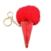 Red Colour New Year Keyring Gift Custom Delicious Ice Cream Fur Ball Charm Key Chain Jewelry for Girls