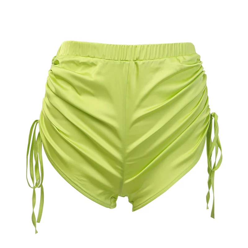 

Neon Satin Drawstring Ruched High Waisted Booty Shorts Women Sexy Beach Summer Short Pants Rave Bottoms