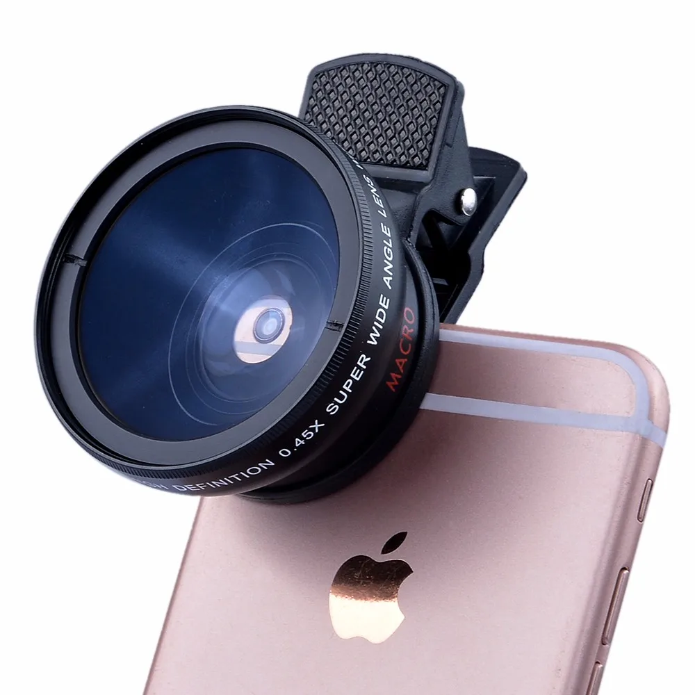 

Universal 2 in 1 Clip on Cell Phone Lenses Kit 0.45X Super Wide Angle Lens + 12.5X Macro Mobile Lens for iPhone android