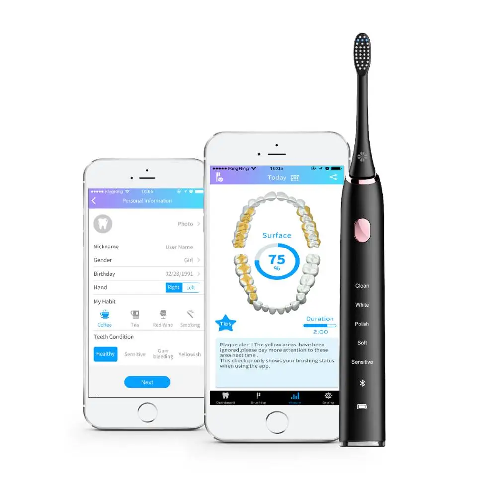 

Smart Electric Toothbrush with Blue Bristles Fading Reminder for Brush Head Replacement, White/black/pink/blue or oem color