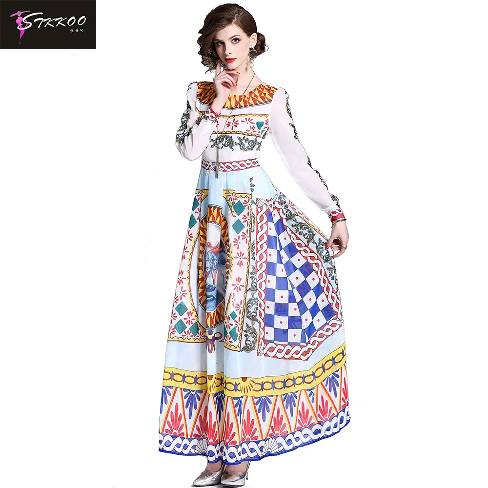 

Wholesale Long Sleeve Print Long Party Dress