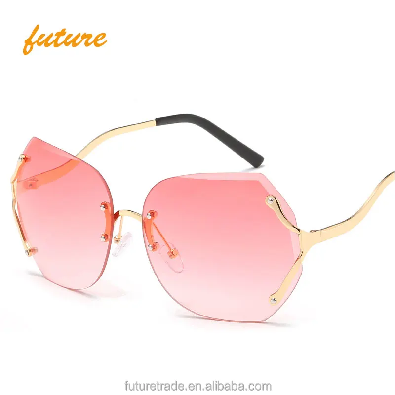 

Future New Summer Women Brand Designer Fashion UV400 Gafas De sol Oculos de sol Gradient Clear Rimless sun glasses 2019, Grey sliver brown purple colors