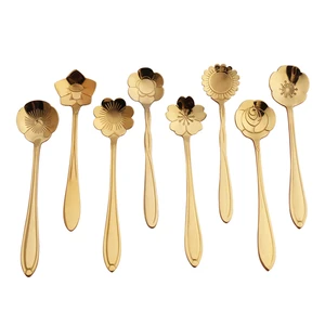 Image of Multicolor Stainless steel Spoon Flower Shape Dessert Coffee Spoon Ice Cream Candy Tea Spoon