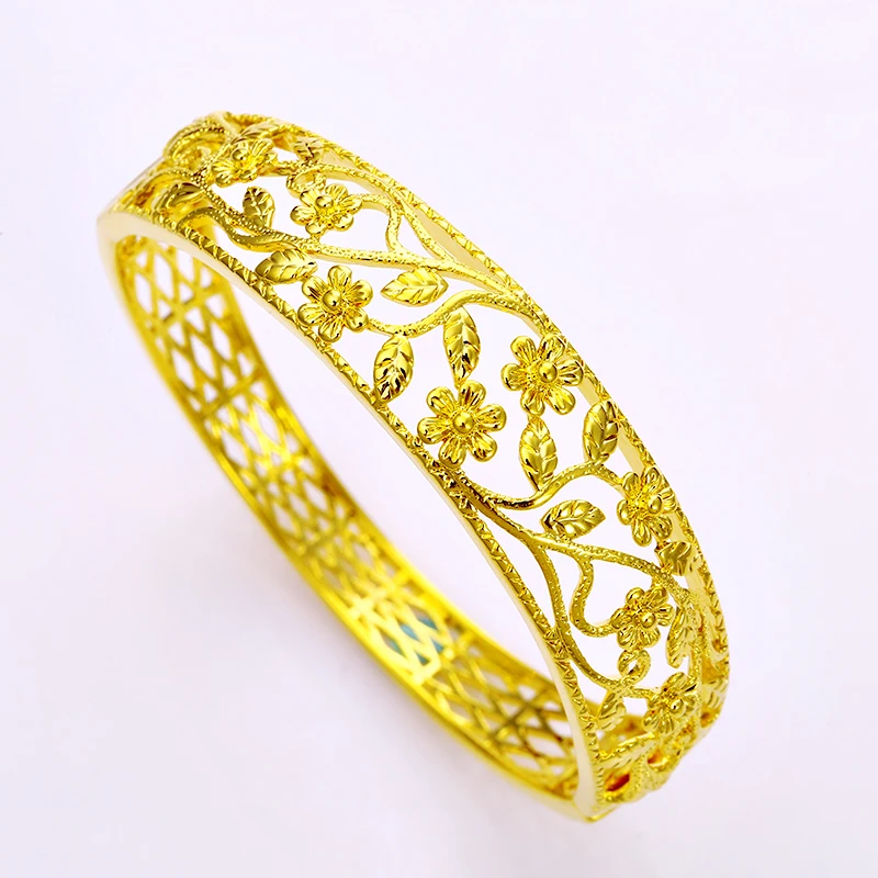 

xuping wholesale 24 karat gold plated hollow wintersweet wedding bangle for women
