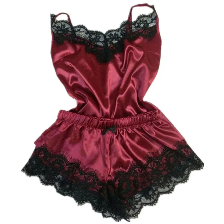 Sexy satin home wear set nighty women pajamas sleepwear