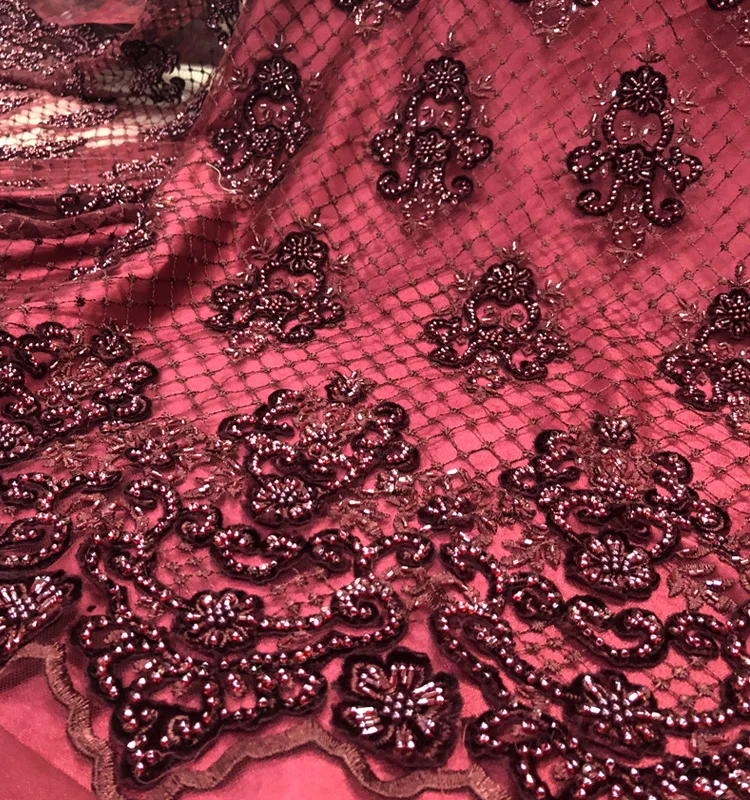 Beaded 3D bridal wedding lace fabric embroidery velvet lace fabric