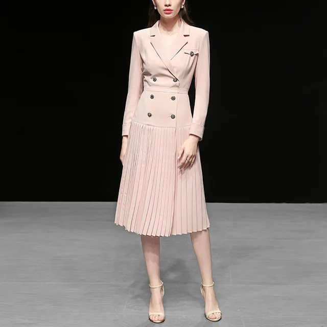 European Fashion Chiffon patchwork Slim Long blazer trench coats For Women