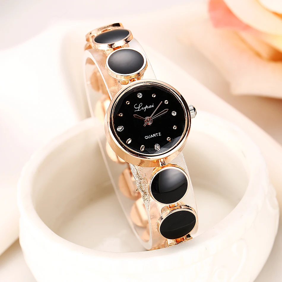 Lvpai Brand Fashion Women Quartz Watch Luxury Gold Plated Quartz Wristwatches Gemstone Fashion Dress Watches Ladies