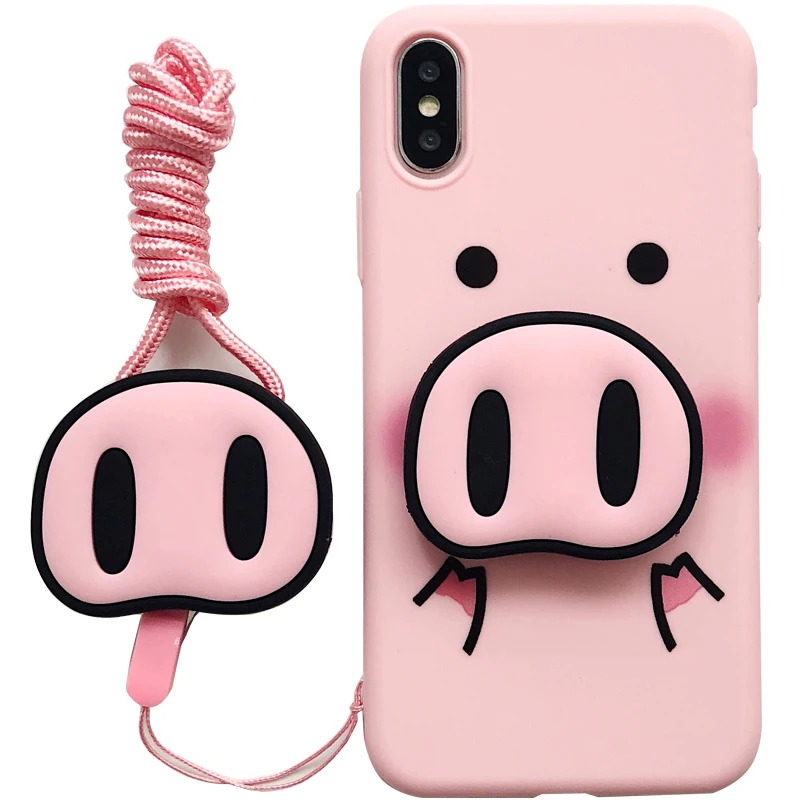 

Lovely Phone Cover 3D Piggy kickstand Stand Holder Silicon Case for iPhone X XSMAX, Pink