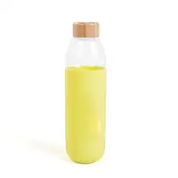 

BPA-free Wide Mouth Bamboo Lid Borosilicate Glass Water Bottle with Silicone Sleeve