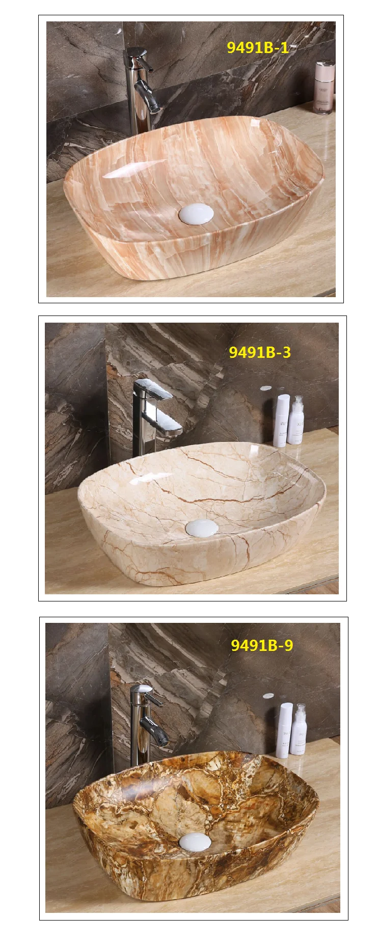 cheap price marble design  ceramic oval shape  wash basin art wash basin artificial marble basin