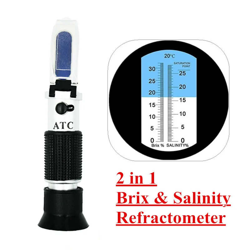 
Dual Scale Brix 0-32% Salt 0-28% ATC HandHeld Salinity Brix Refractometer For Brine Fruit Beer 