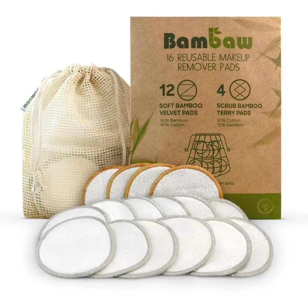 

Reusable Facial Pads Natural Cotton Rounds Bamboo Makeup Remover Pads with Laundry Bag