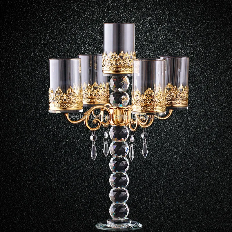 Regal Art 5 Arm Crystal Glass Gold Tabletop Candelabra Votive Candle