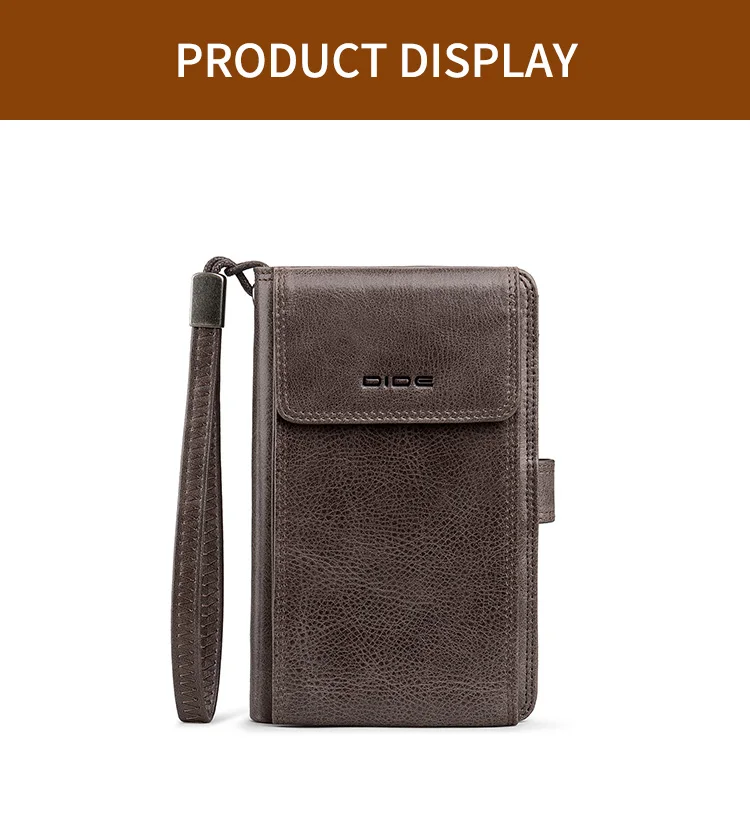 DIDE Genuine Leather Wallet Men Money Clip Card Holder Wallet With High Quality Phone Holder