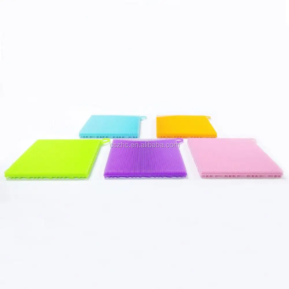 Food grade Square Antibacterial Silicone Dishwashing Brush Sponge Scrubber For Wash Pot Pan Dish Bowl Fruit and Vegetable