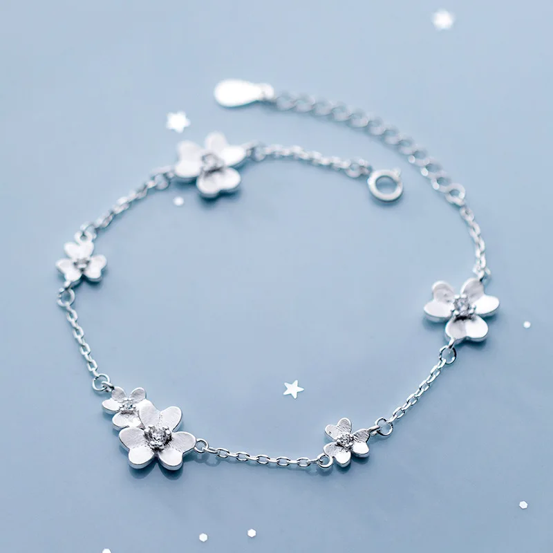 

Elegant Pure Solid 925 Sterling Silver Luxury Zircon Flower Charm Bracelets For Women Wholesale