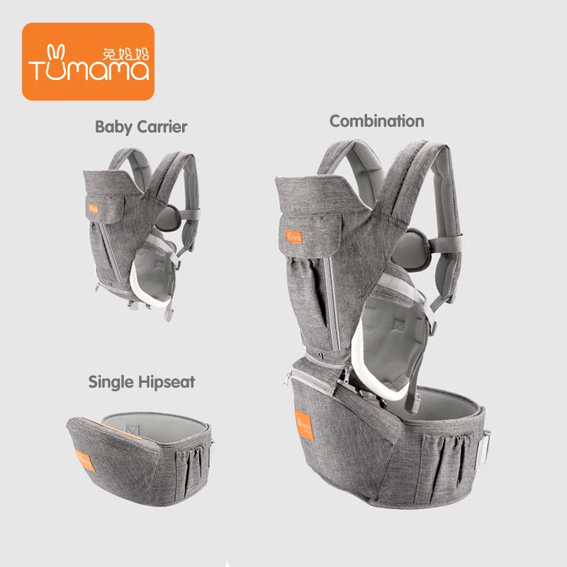 

Tumama 3 in 1 Safe and Comfy Ergonomic Waist Stool Baby Wrap Carrier Sling Baby Carrier Toy, Grey/blue