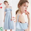 YD508 Sexy Woman Summer Straps A Line Casual Light Blue Dress