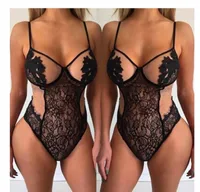 

New Women Fashion Super Hot Sexy Solid Color Lace Deep V Neck Jumpsuits & Rompers Sexy One Piece Lingerie Spaghetti Strap