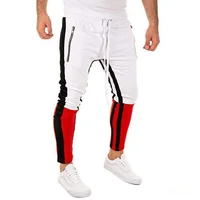 

Men's track pants elastic stitching sportswear male streetwear striped splice hip hop sweatpants young boy pocket zipper