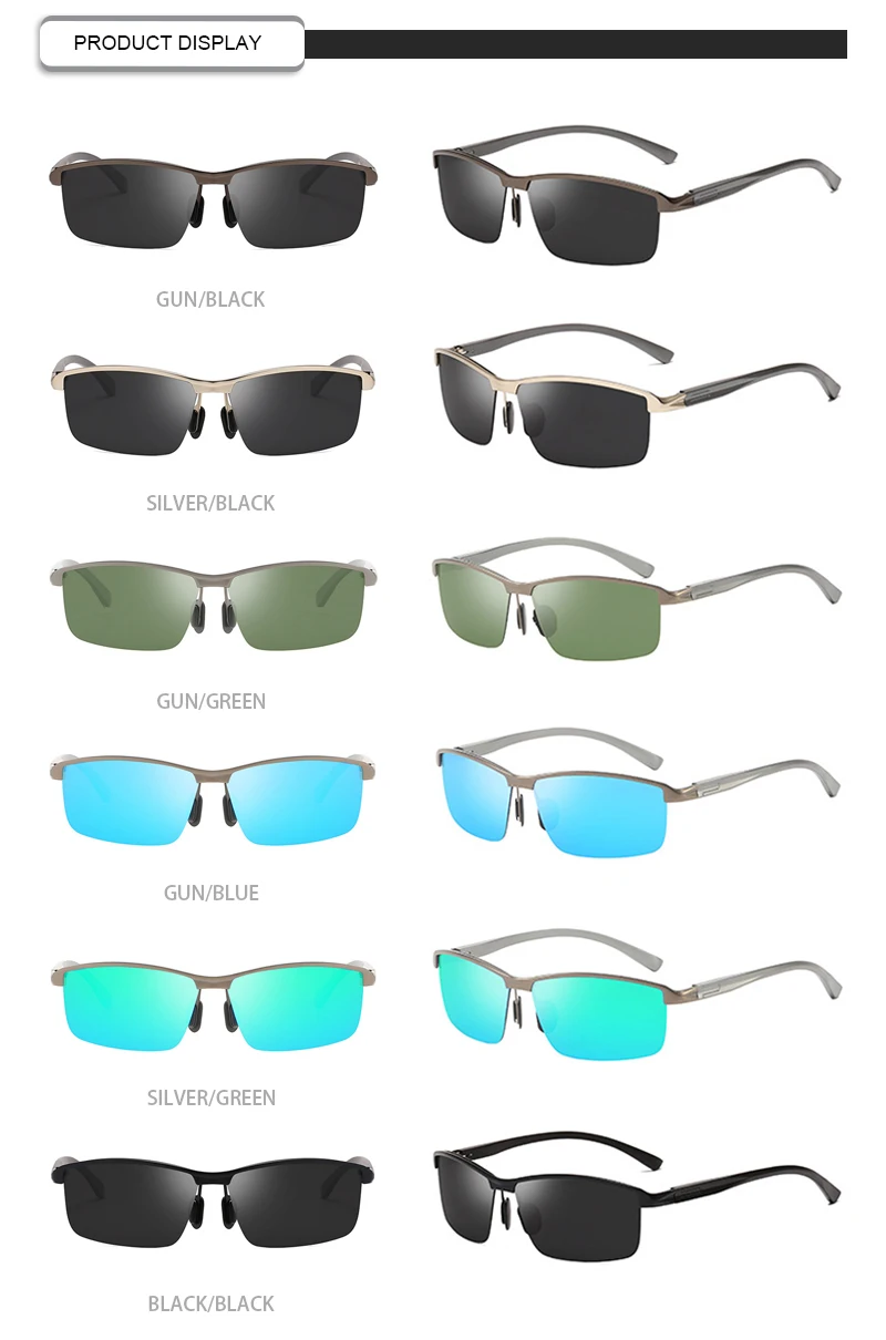 Brand Designer Square Polarized Men Driving Fishing UV400 Sunglasses