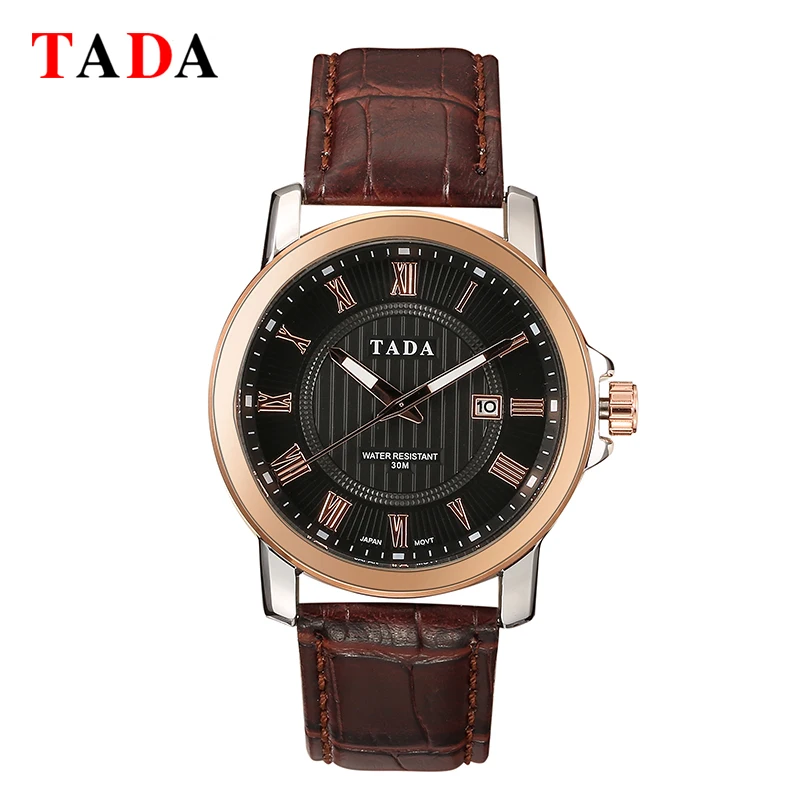

Men's Cool Branded TADA Watches Fashion Japan Movement 3ATM Waterproof Date Displaying Leather Analog Watches Men Military Watch