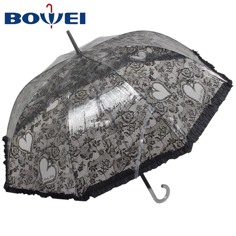 Factory supply flower design transparent poe lace umbrella wholesale clear