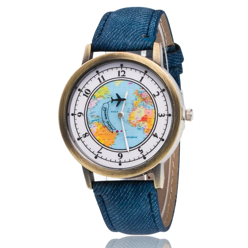 

Promotional vintage fashion leather world map watch wholesale online QW03