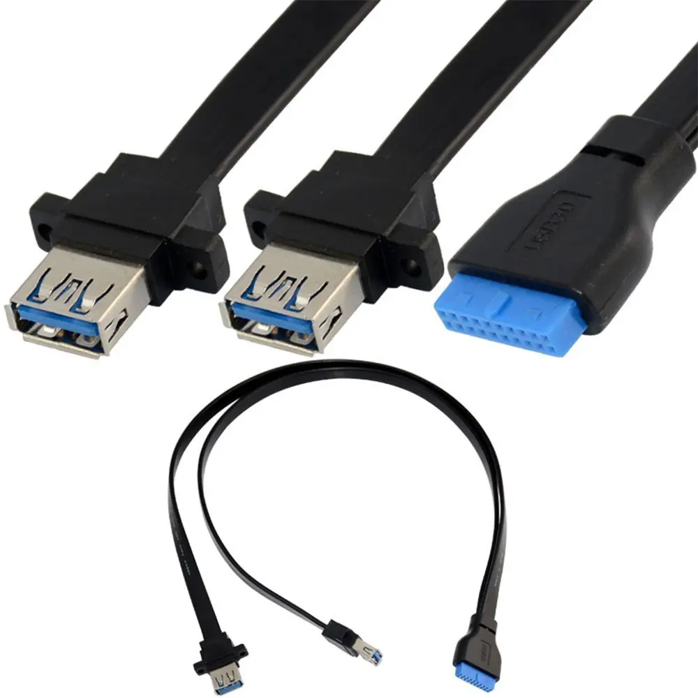 Single Port USB 3.0 Female Screw Mount Type to Motherboard 20Pin /& 2.0 9P Cable