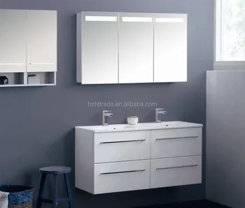 European White Double Basin Led Mirror Make Up Modern Bathroom