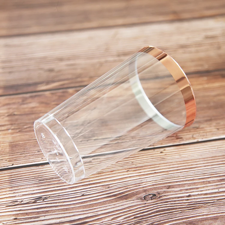 

12 oz rose gold silver rim plastic cup hot sale, Transparent