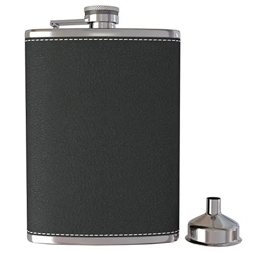 

Custom stamp logo 8oz stainless steel hip flagon PU leather hip flask, Customed color