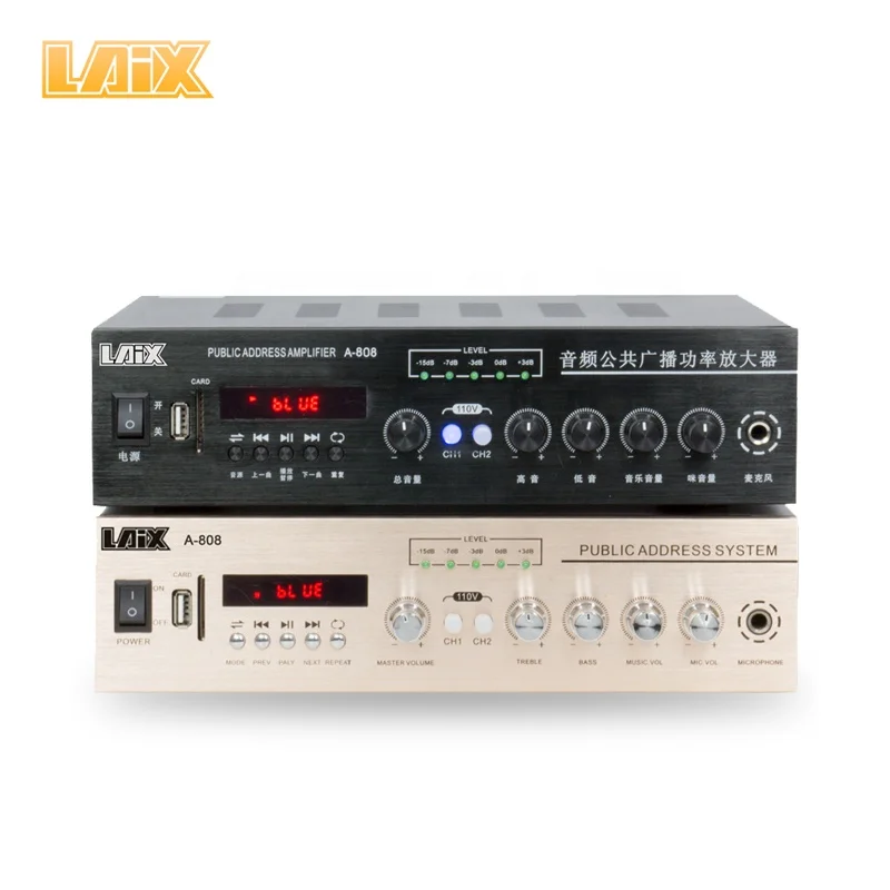 

Laix PA-808 PA Amplifier Powered 5198/1941Double Transformer Public Address 25W/4 ohm with Blue--tooth USB SD Amplifier