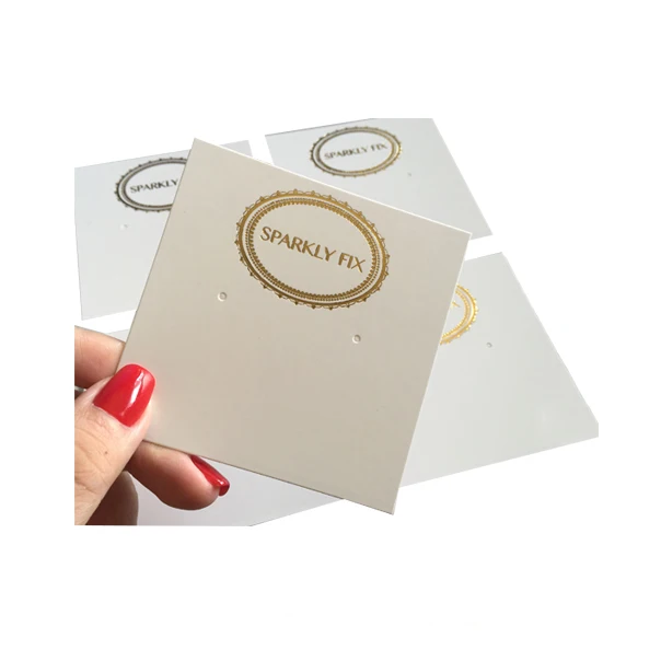 

Plain white hot gold stamping custom earring cards displays holders with logo