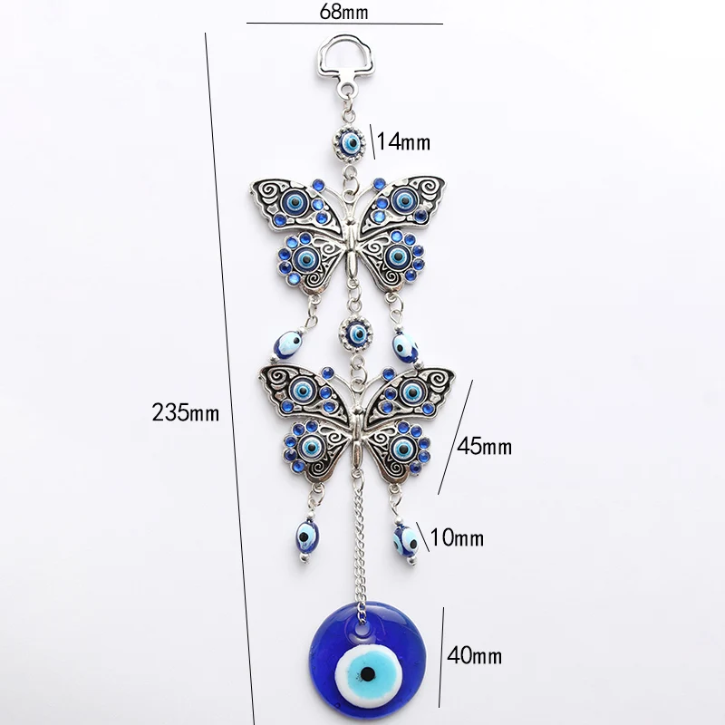 

Blue Lucky Butterfly Wall Hanging Evil Eye Keychain, As show