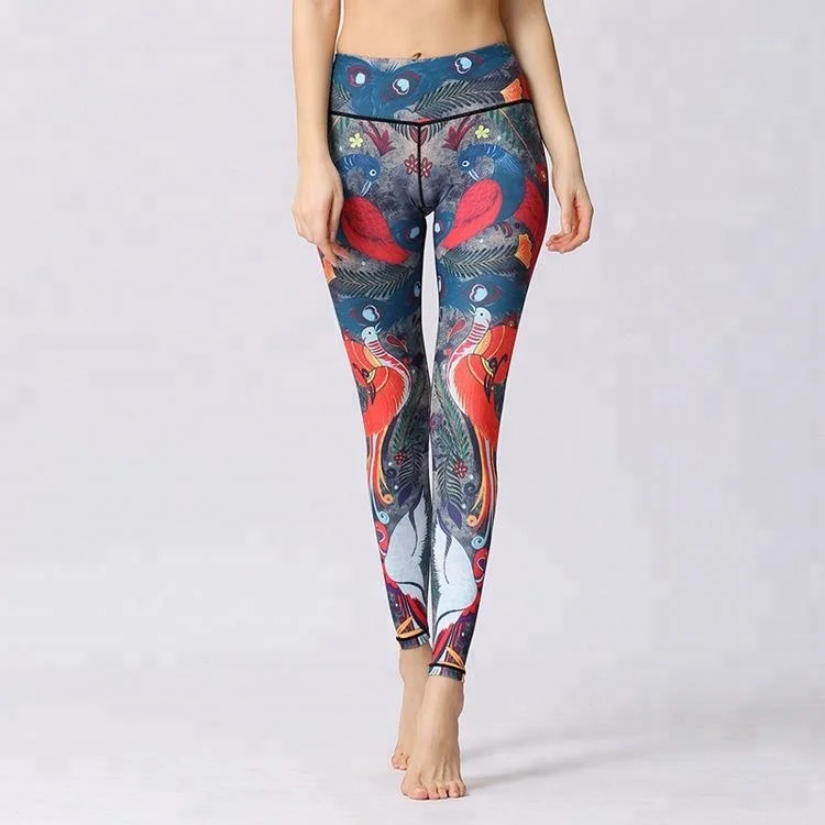 Thick Fabric Camel Toe Style Lovebirds Printed Trannign Fitness Yoga ...