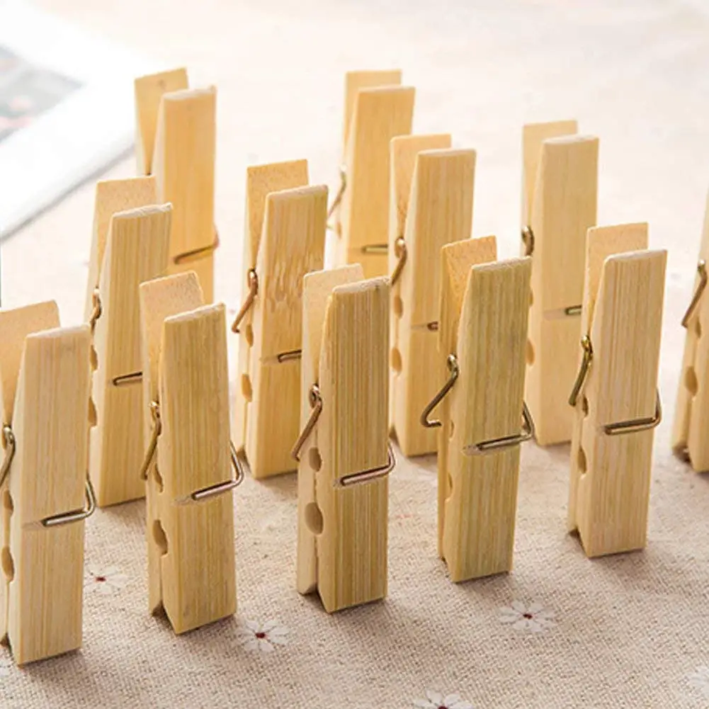 Ragdoll50 Household Fixation Clamp Multi-functional Wooden Clips, Laundry Pegs Natural Bamboo Clothes Clips Socks Underwear Clip, Set of 20(20pcs/pack,Wooden)
