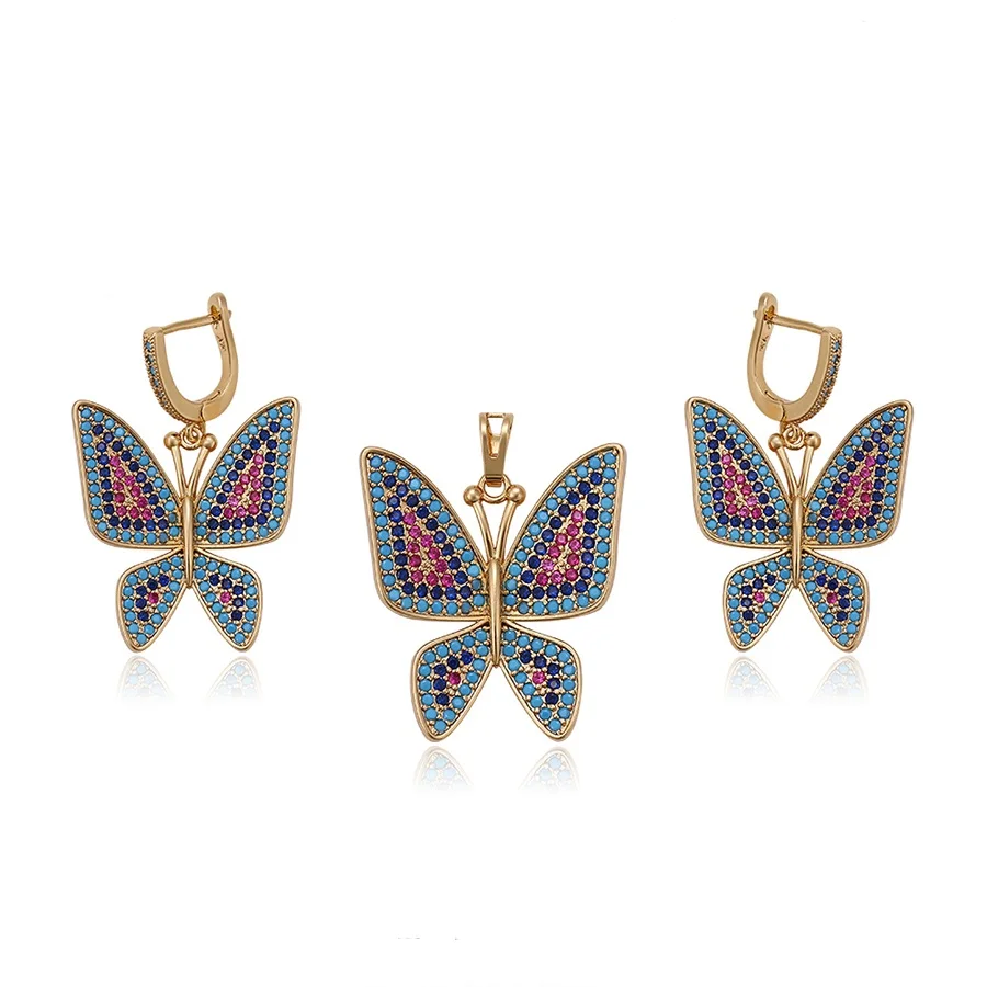 

64258 Xuping jewelry set refined butterfly shape lever back earring findings multicolor gold two pieces set